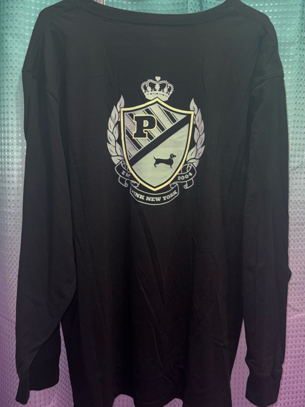 NWT Victoria’s Secret VS PINK XXL Black Long Sleeve Campus Tee